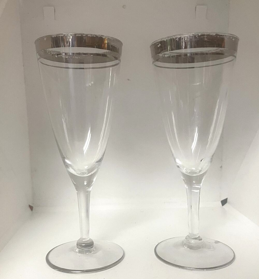 Vintage Set of 2 Cordial Glasses | EUC | 6 inches | Silver rimmed